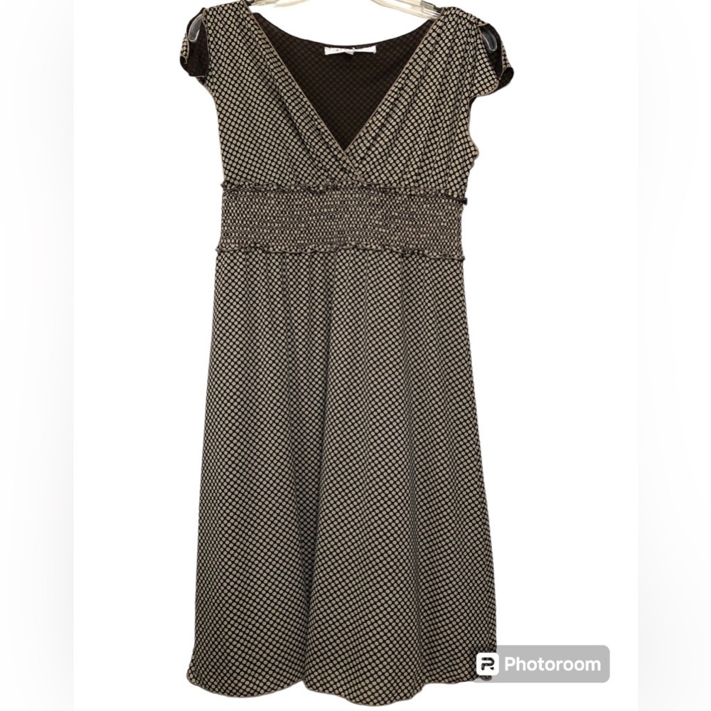 Brown poka dot dress with gathered waist size L